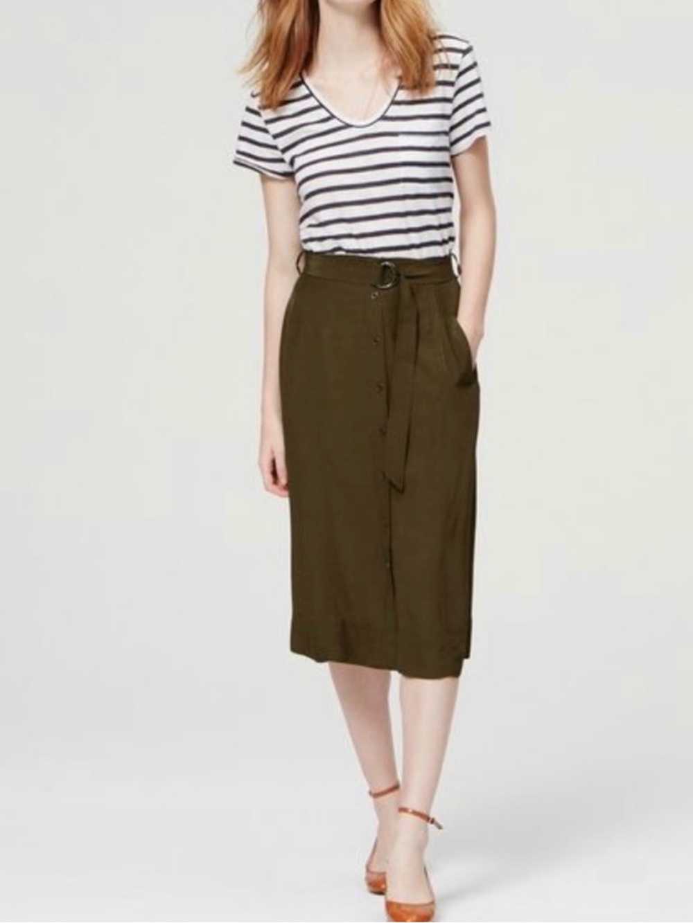 Loft Midi Army Green D Ring Belted Safari Skirt 6